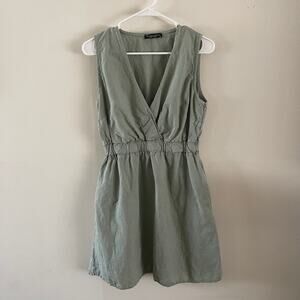 Francesca Bettini Linen Cotton Cross Bodice Dress Womens Medium Green Italy